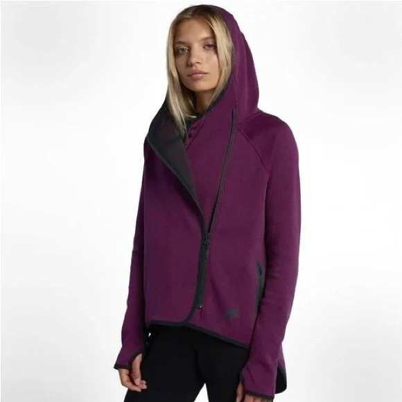 Nike Tech Fleece Asymmetrical Full Zip Hoodie Athletic Purple Plum Women's Small - Picture 1 of 5